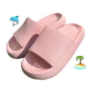 baby pink pastel foamy chunky pool slides, slight platform